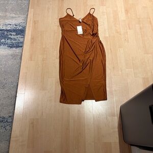 Chic Rust Spaghetti Strap Mini Dress